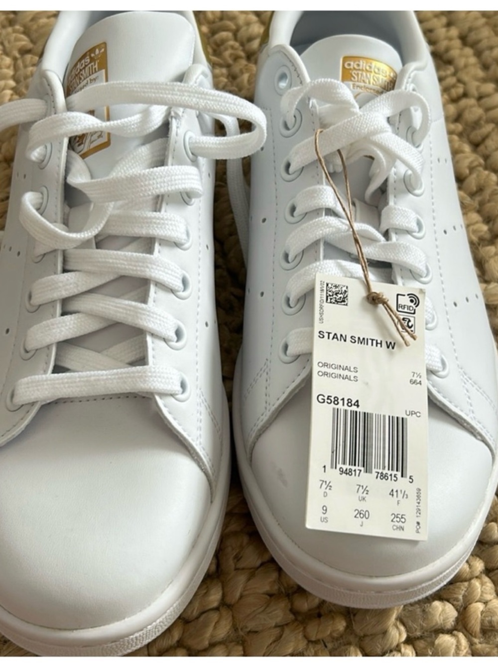 adidas White Sneakers with Gold Heel Tab